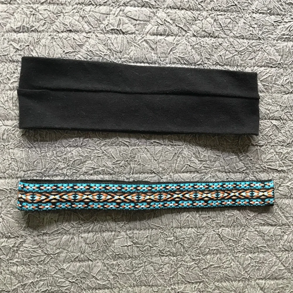 Bundle of 2 Hair Wrap Head Bands In Black & Multicolor Embroidery
